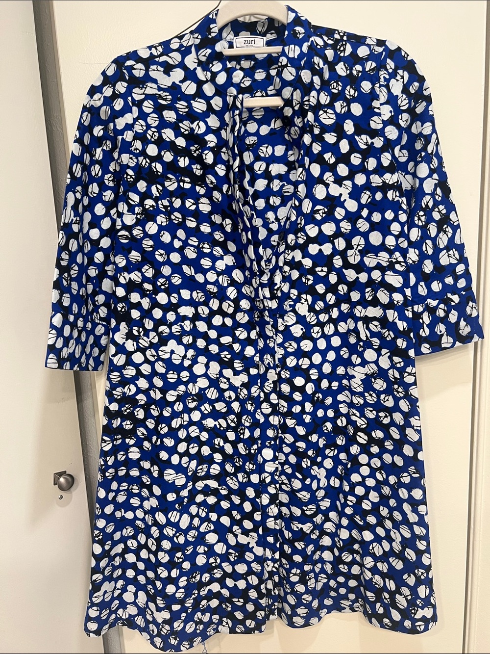 Zuri Blue & White Button-Down Tunic Shirt